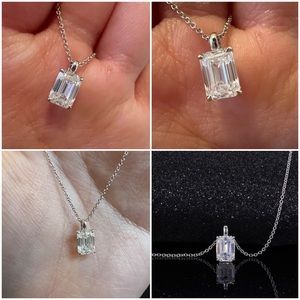 Emerald Cut Moissanite Pendant necklace set in 10k white gold